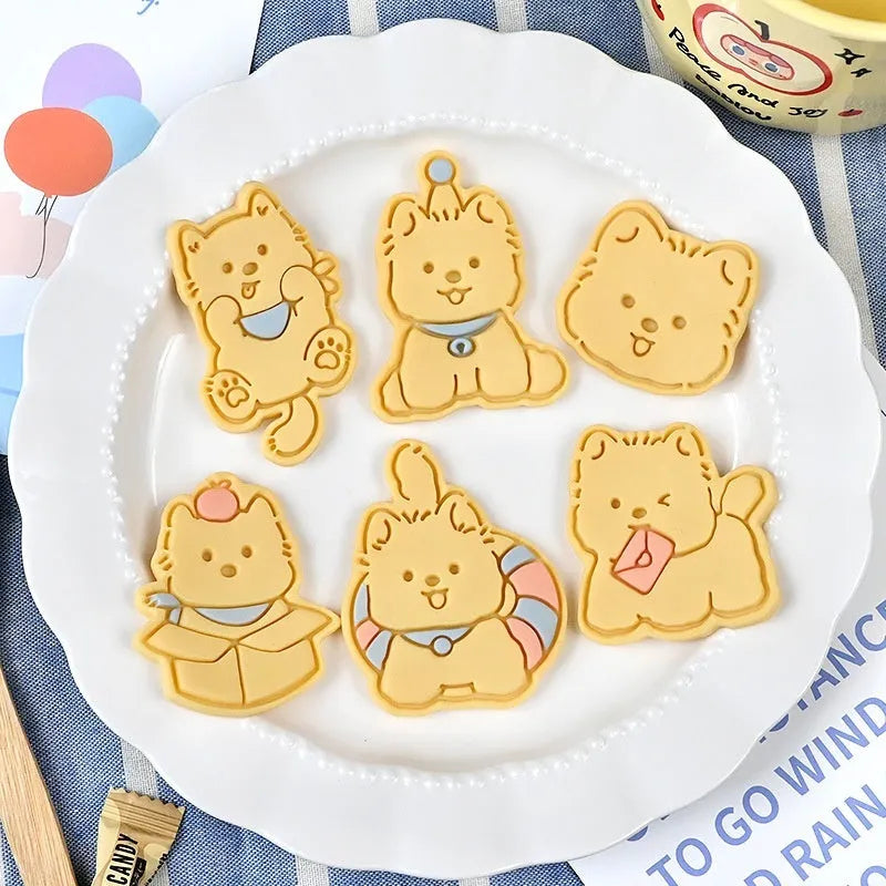 Plastic puppy biscuit mould with 3D cartoon designs for baking shaped treats