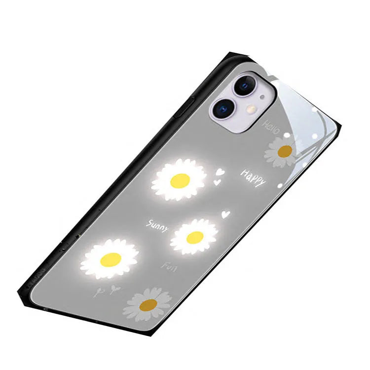 Apple iPhone luminous case with voice-activated LED lights and printed daisy design