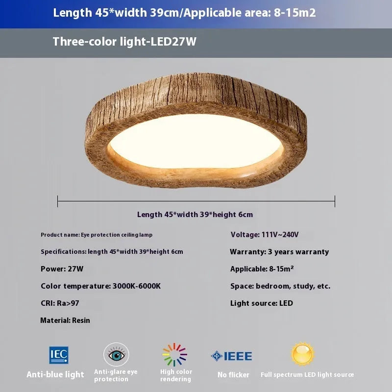 Round wood grain finish ceiling lamp in new Chinese style for bedroom lighting