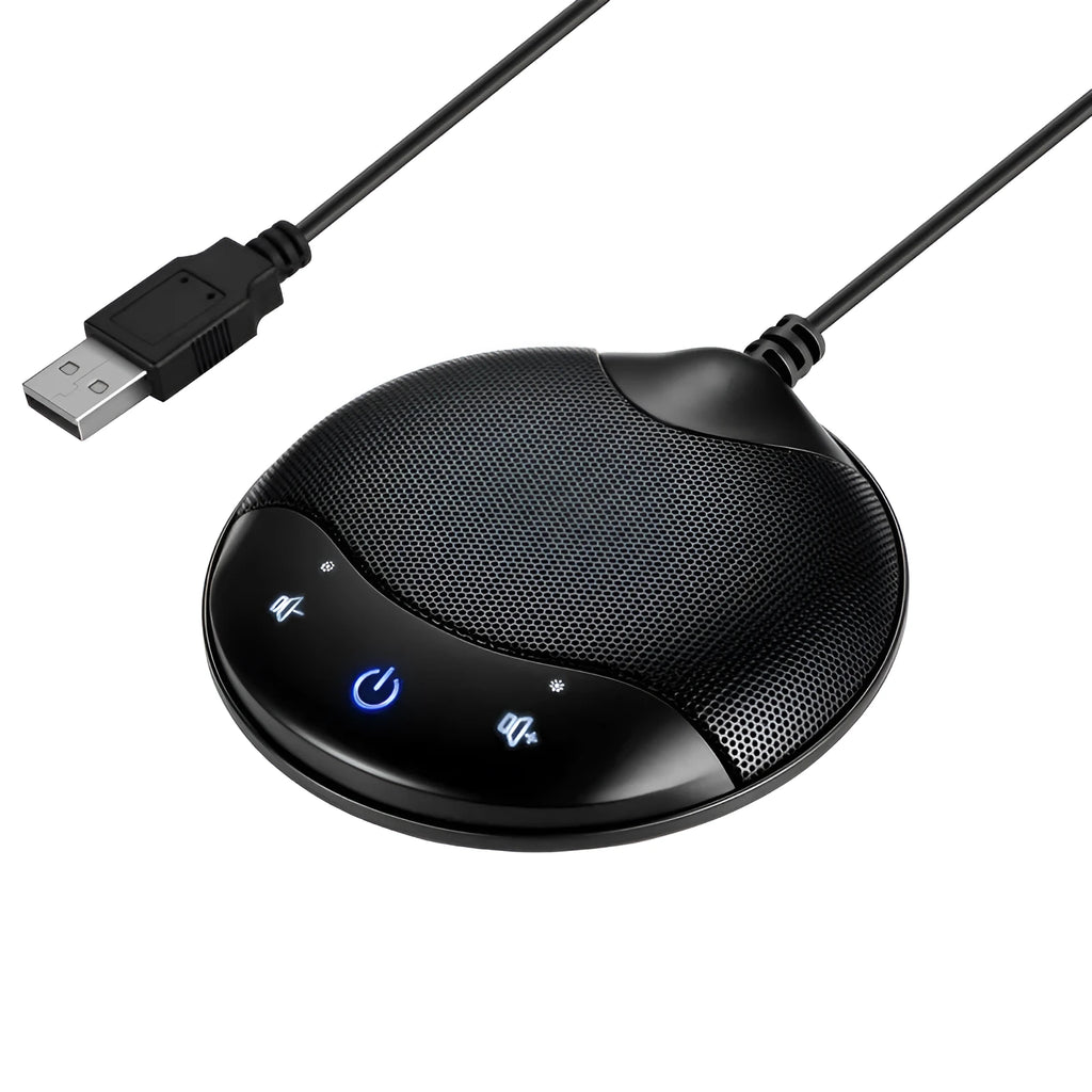 Black USB condenser microphone for conference, gaming, and video recording