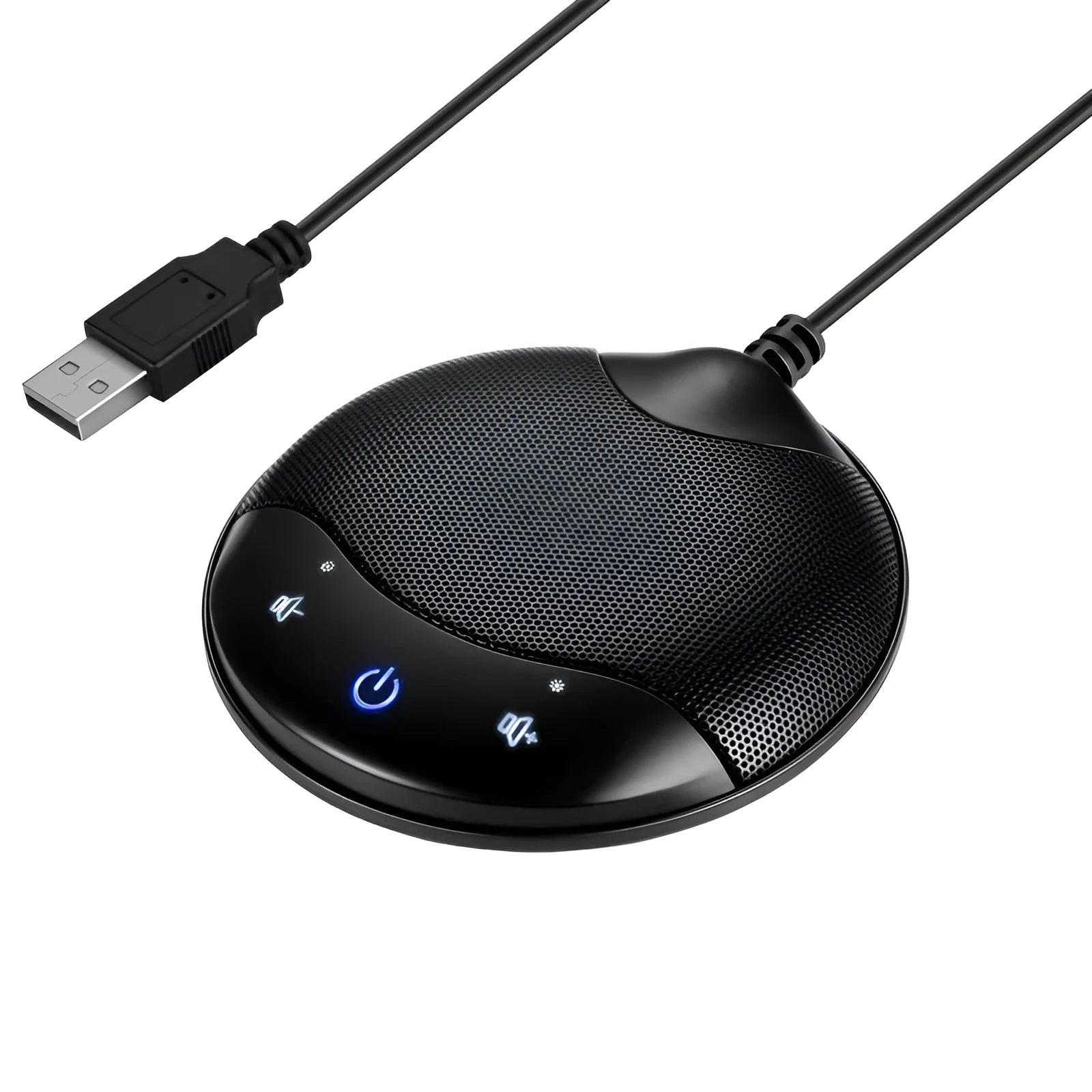 Black USB condenser microphone for conference, gaming, and video recording