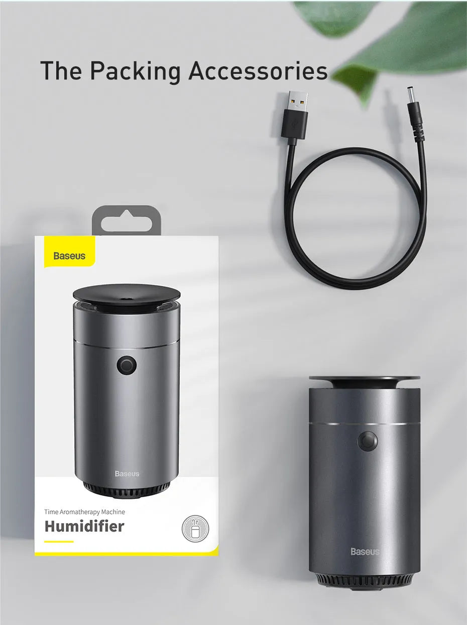 Time car air purifier in Grey with metal casing placed in a car interior