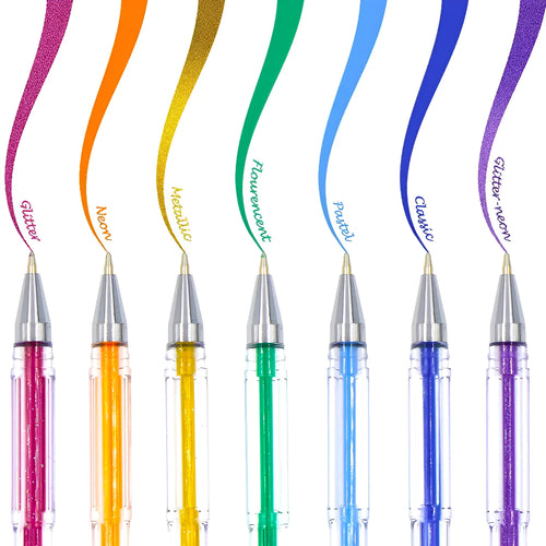 Set of 100 assorted colour gel pens with 0.5mm and 1.0mm tips for watercolour highlighting