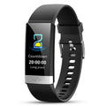 V19 smart health bracelet with colour screen and black TPU strap, showing ECG monitoring interface.