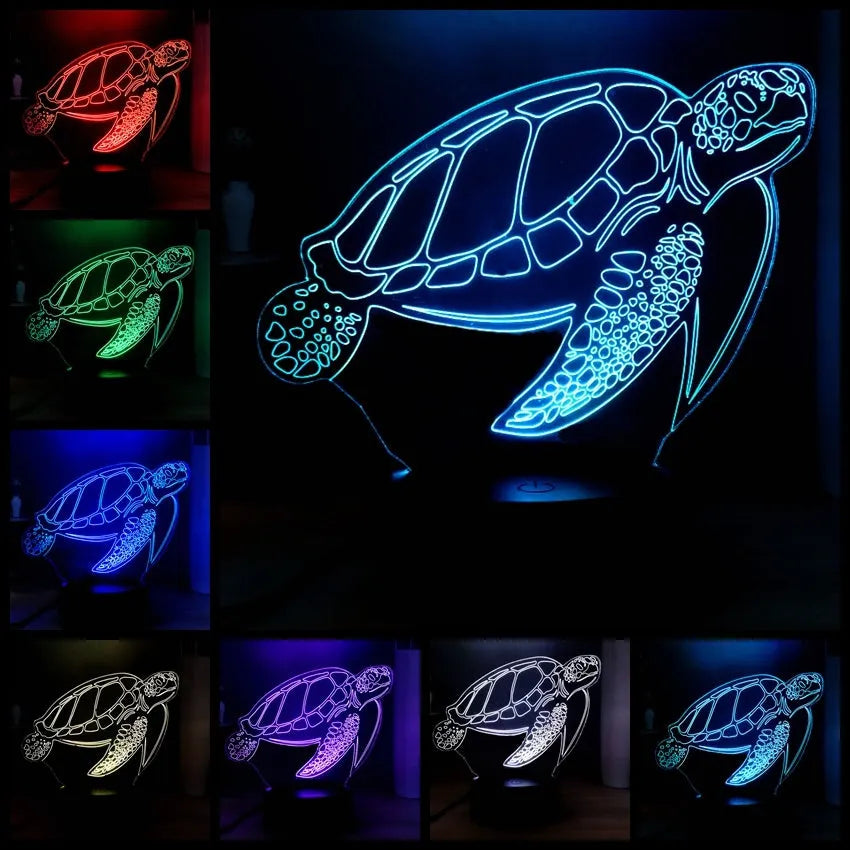 3D acrylic turtle-shaped LED night light displaying one of its 16 colour options.
