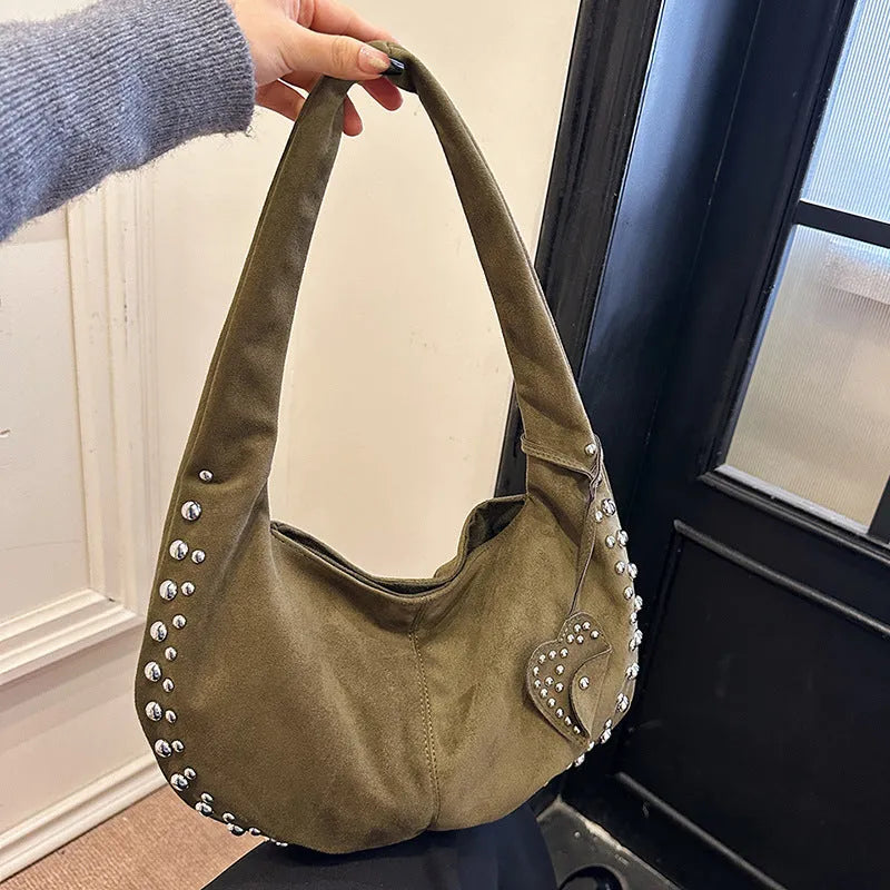 Soft plush casual tote handbag for women in retro style, shown in black, red, brown, or green.