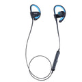 Wireless sports running headphones with Bluetooth 4.0 and battery display in blue colour, earplug style