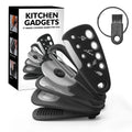 Six kitchen widgets and cleaning brush in modern colour box, made from stainless steel and PP materials