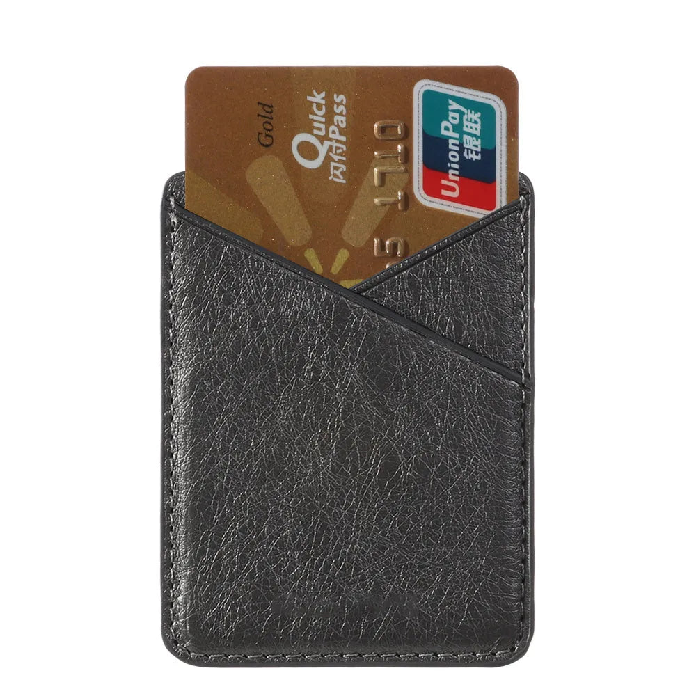 PU leather mobile phone sticker back cover card holder in Black and Pink colour options on a phone