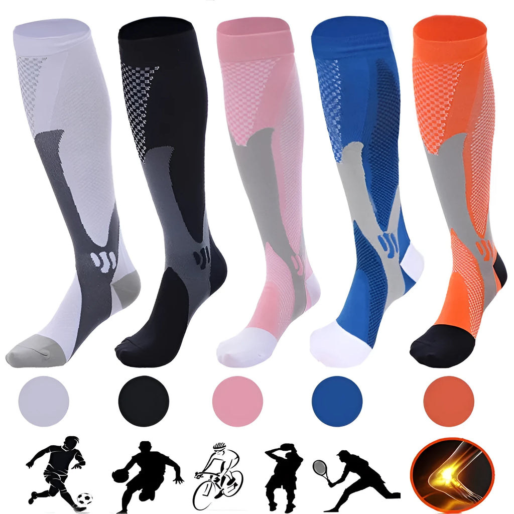 Graduated compression socks for athletic activities and travel in multiple colour options