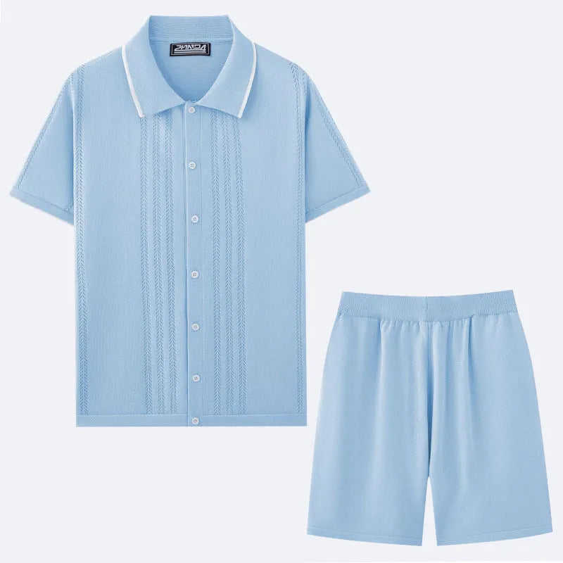 Tencel viscose business casual sweater two-piece set with short sleeves and matching shorts