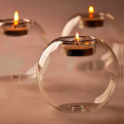Handmade hot glass Europe style round hollow candle holder in three sizes