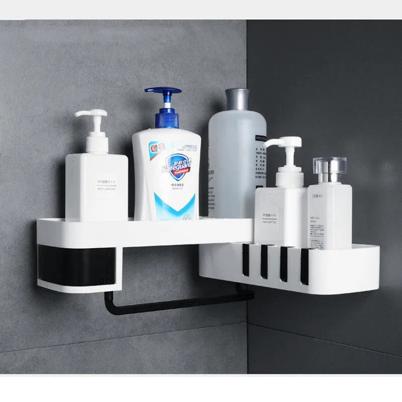 Bathroom corner shelf plastic wall mounted black and white shower storage organiser