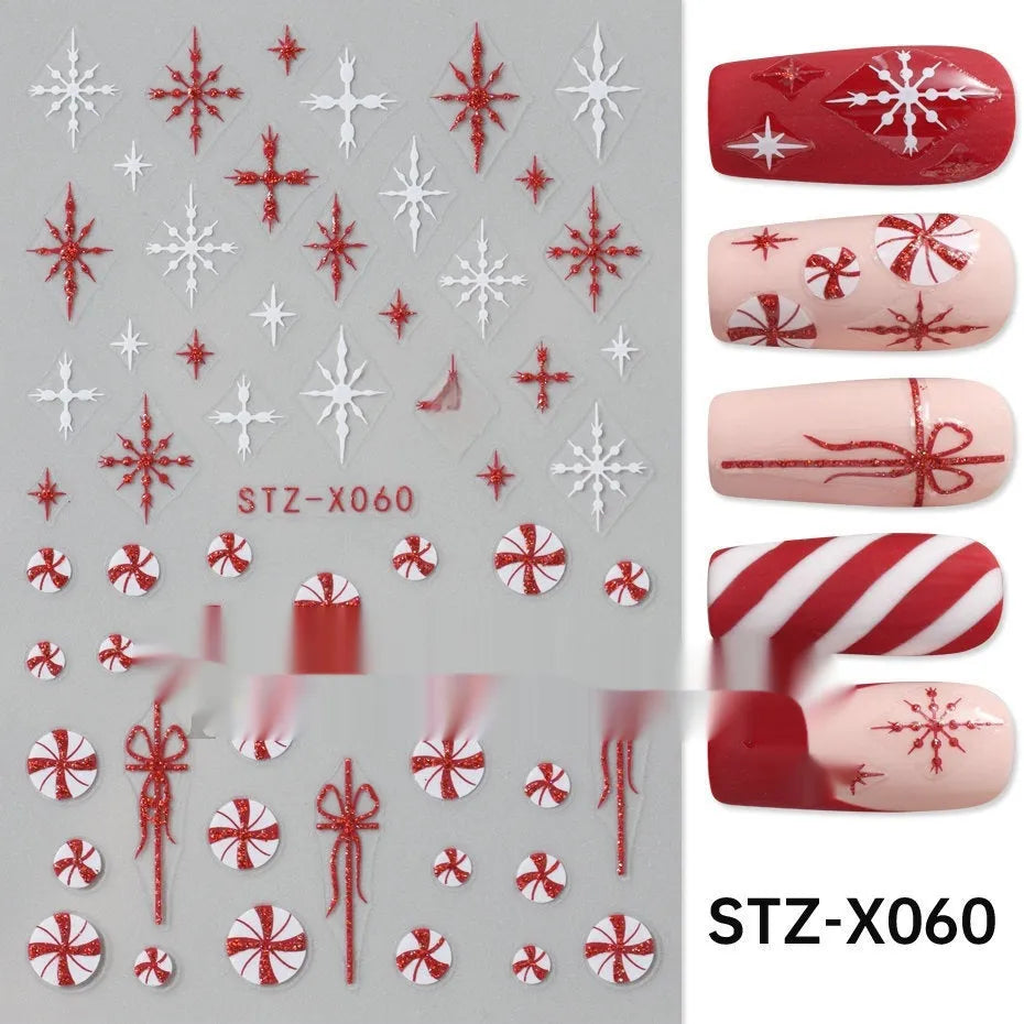 Pack of black and silver striped nail art stickers with cartoon and love pattern designs.