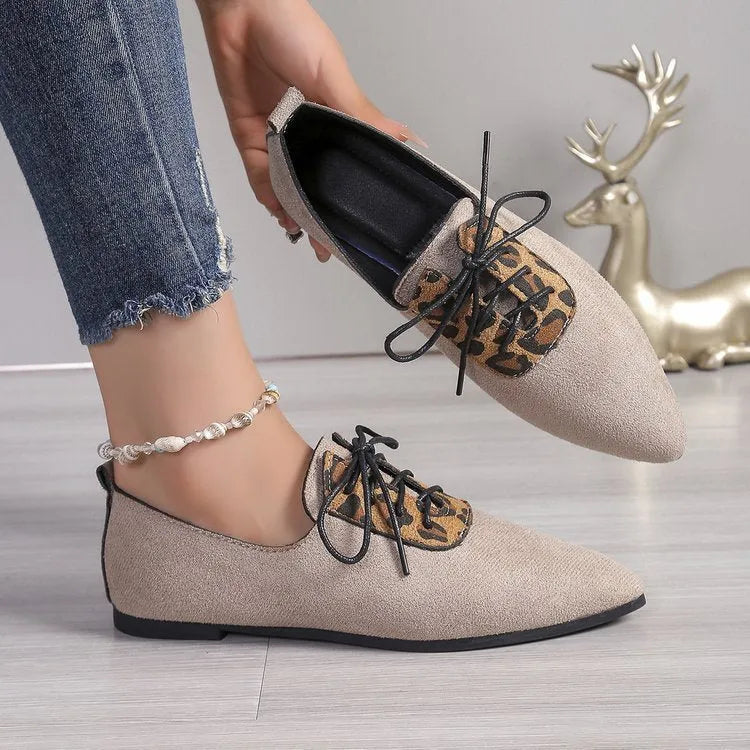 Beige leopard print pointed toe pumps for women in plus sizes 36 to 43 with artificial PU upper