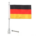 Black and silver motorcycle luggage rack flagpole for side boxes and panniers.