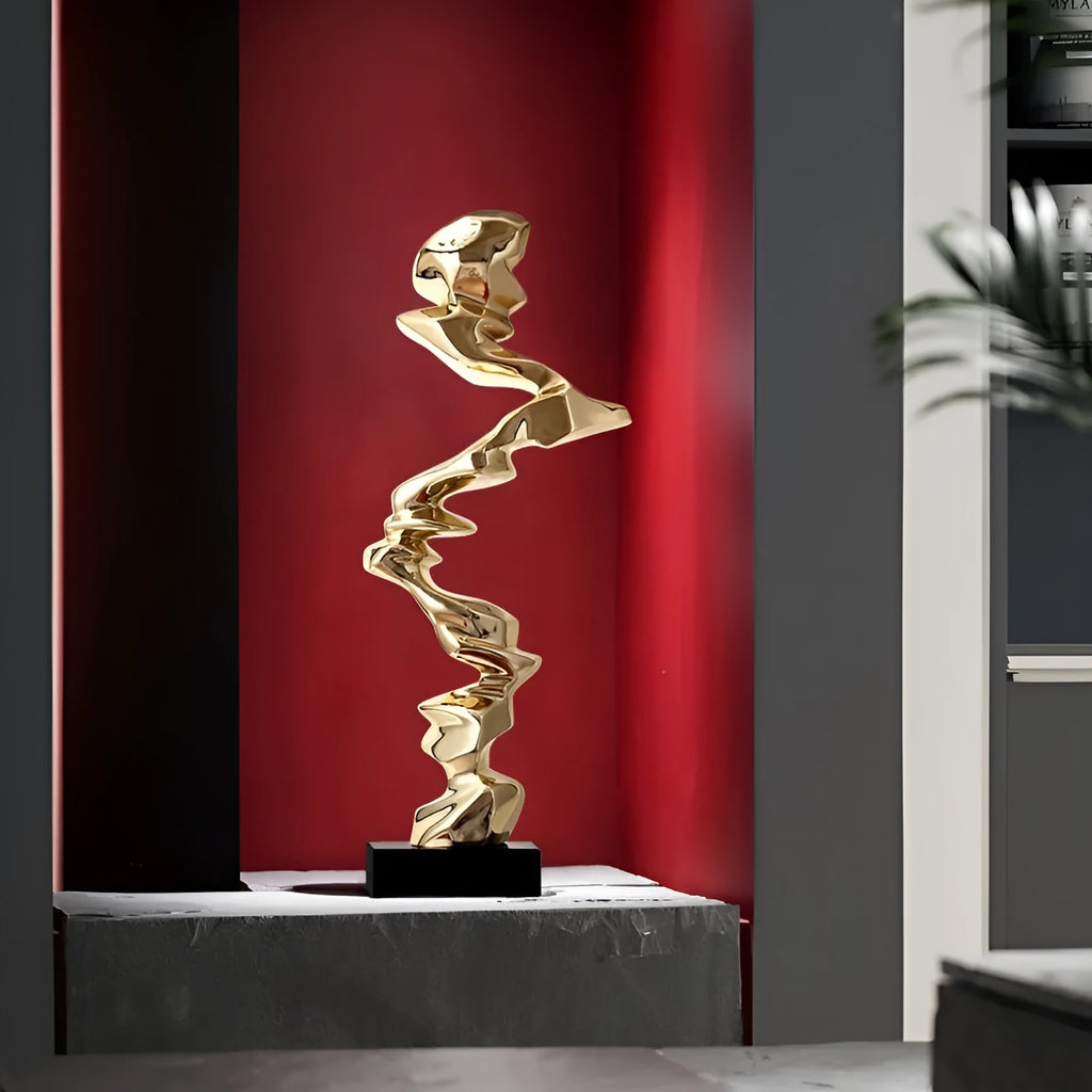 Abstract wall ornament in metallic gold, silver or blue finish for minimalist interior decoration