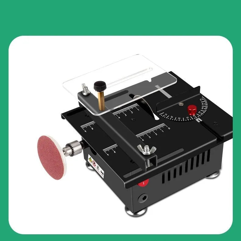 Lithium ion micro household desktop saw with metal construction and angle package for portable cutting