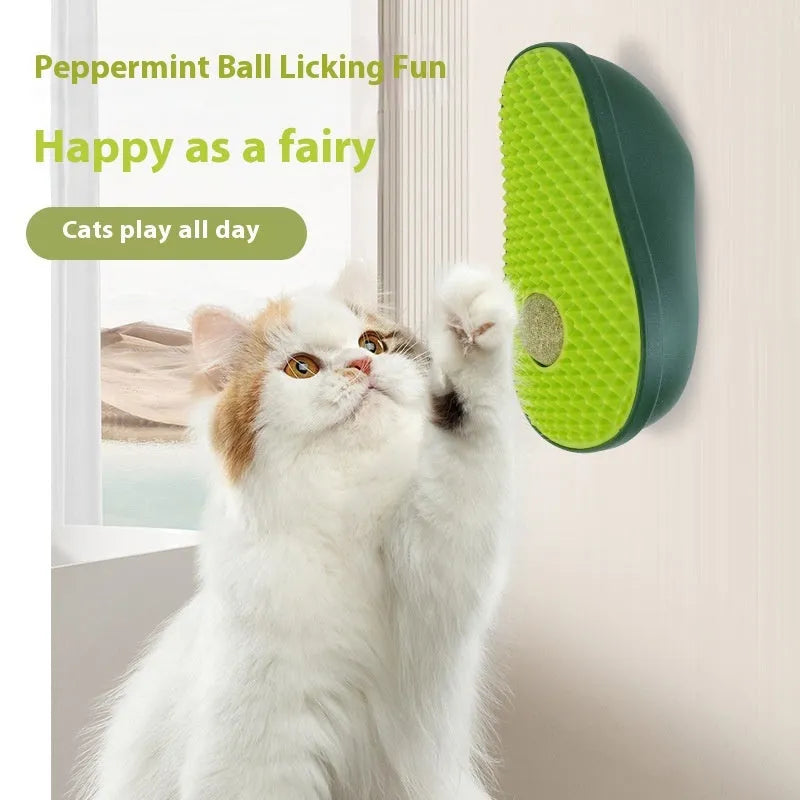Avocado petting post cat scratch toy in green, 13.5x8.5x6cm, made of ABS and TPR materials.