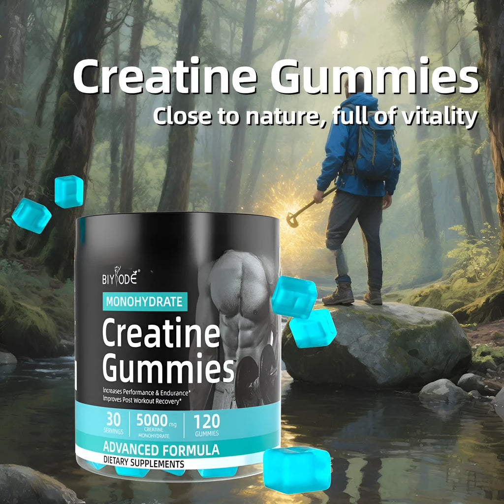 Bottle of water creatine jelly supplement with 120 tablets for men and women sports use