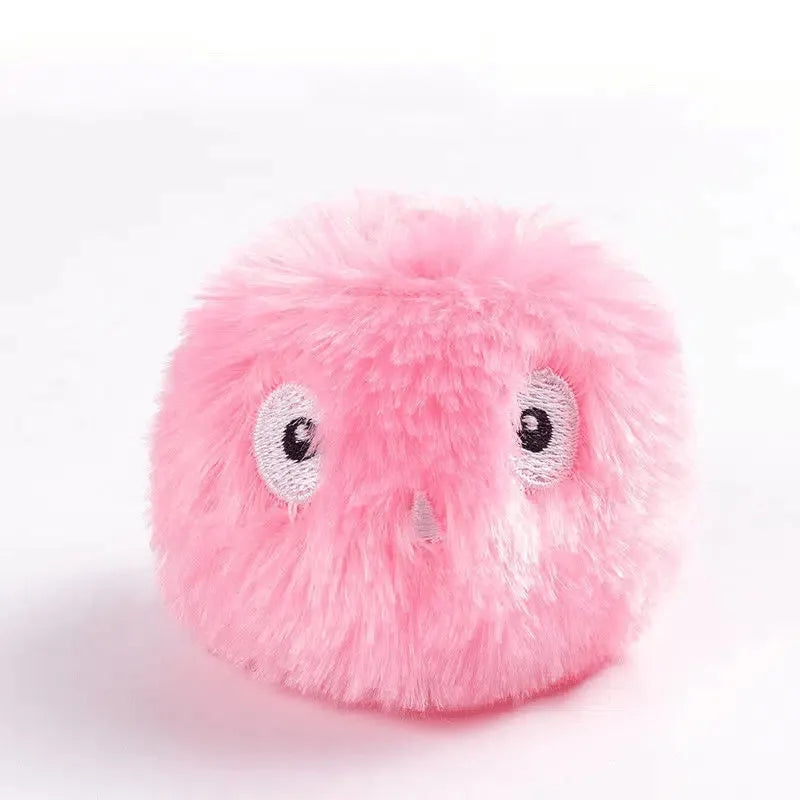 Blue, pink, and yellow interactive cat toy balls with 55mm diameter and gravity sensor trigger.