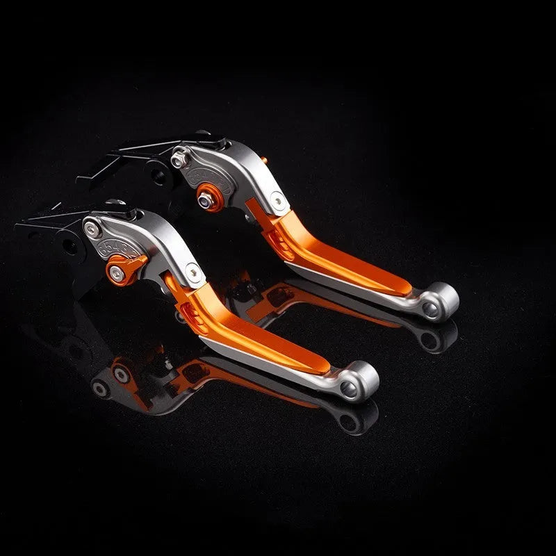 Motorcycle horn handle brake lever retrofitting kit showing adjustable mechanism and colour options