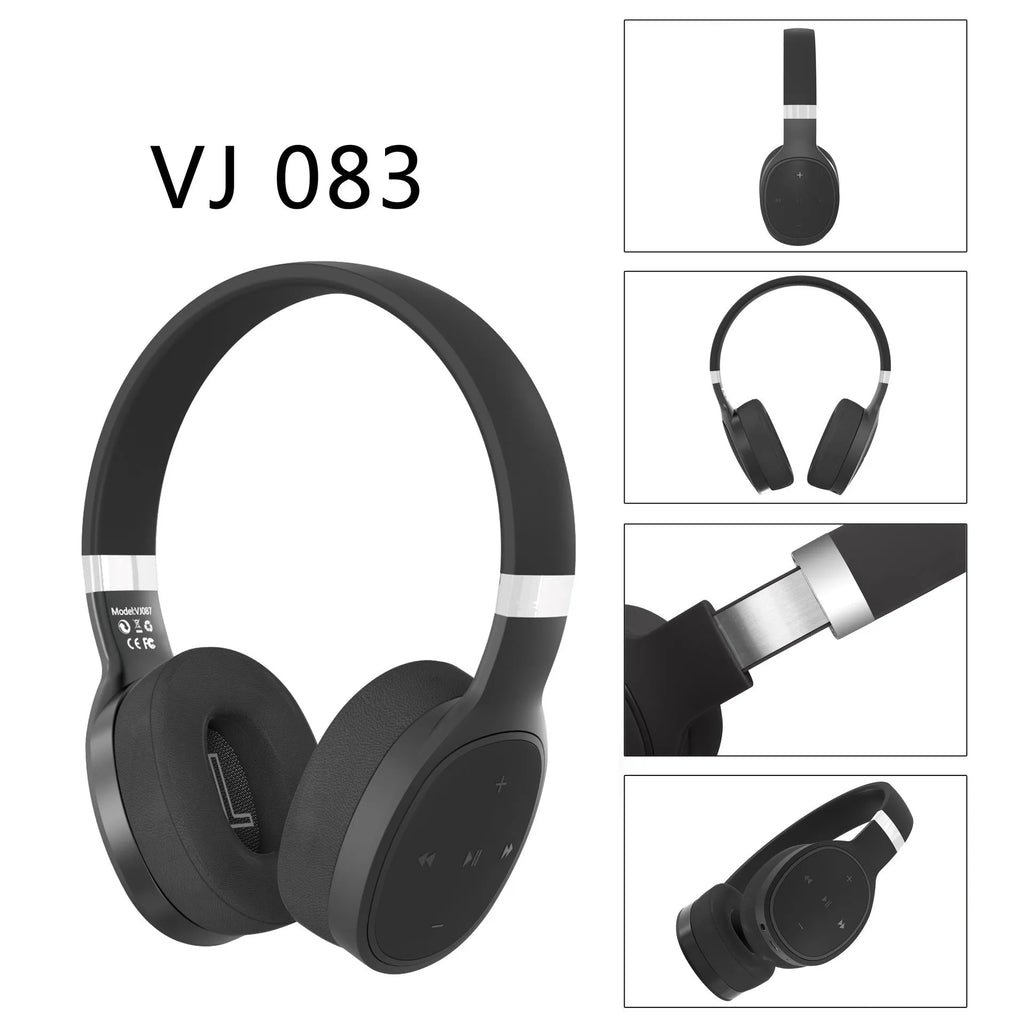 Wireless Bluetooth headset in black, blue, grey, or white with 40mm speakers.