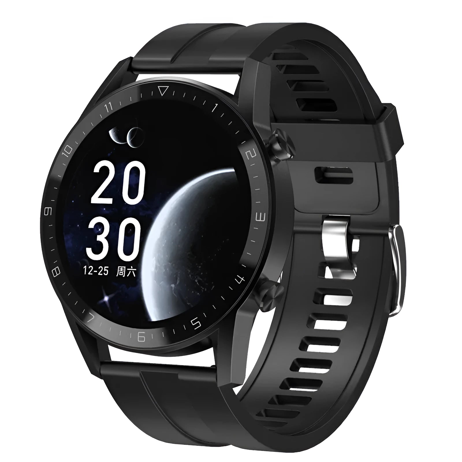Multifunctional sports watch with black genuine leather strap and 1.3-inch touch screen display