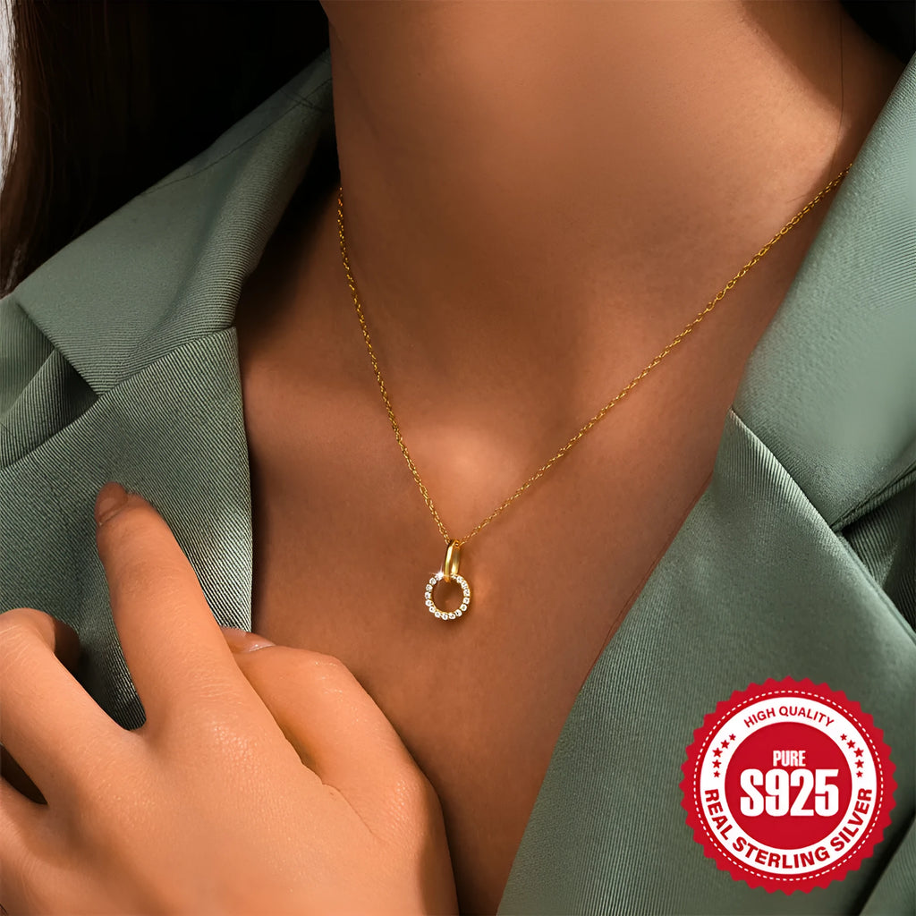 Gold colour S925 sterling silver women's clavicle chain with geometric design and adjustable length
