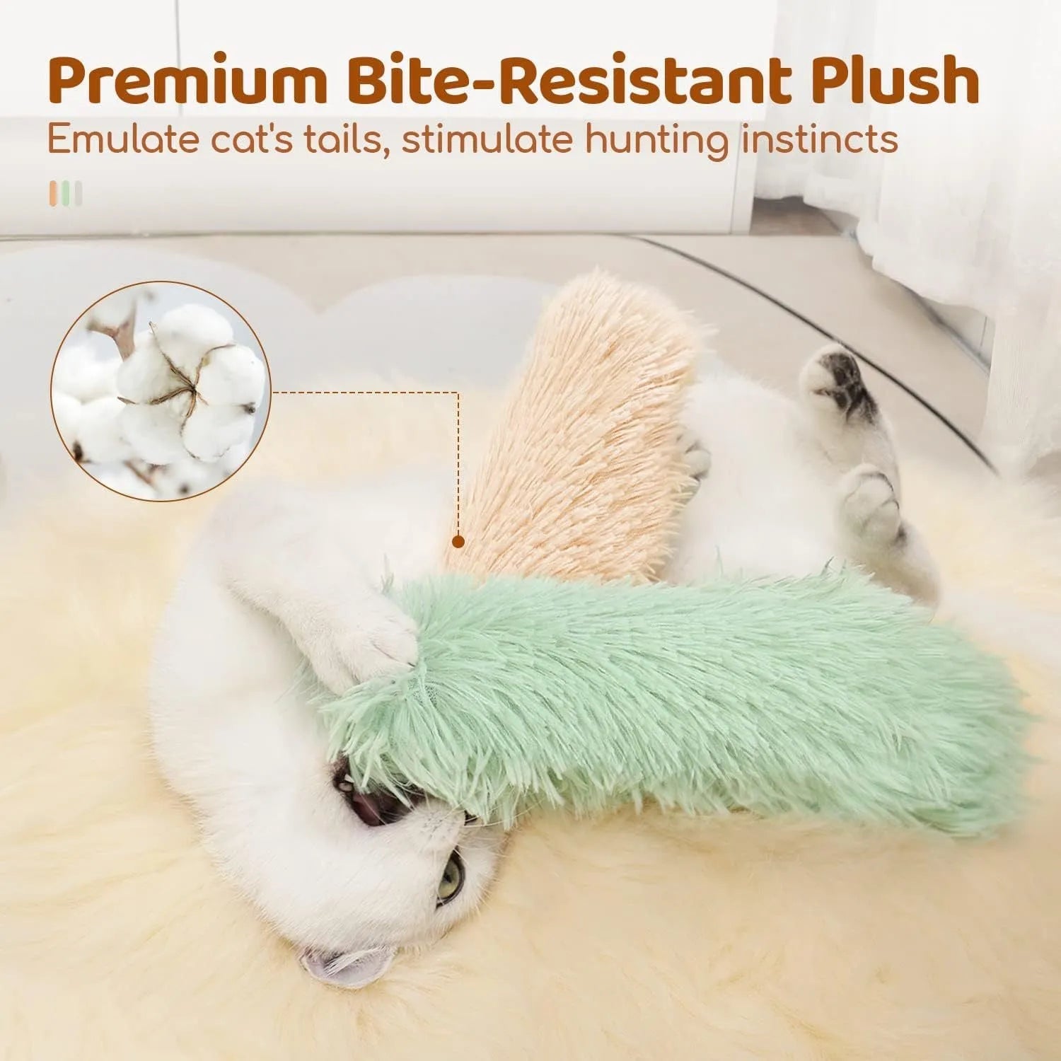 A blue plush cat toy pillow measuring 27cm long on a white background.
