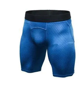 Men's compression gym shorts in black, side view, 85% polyester 15% spandex fabric