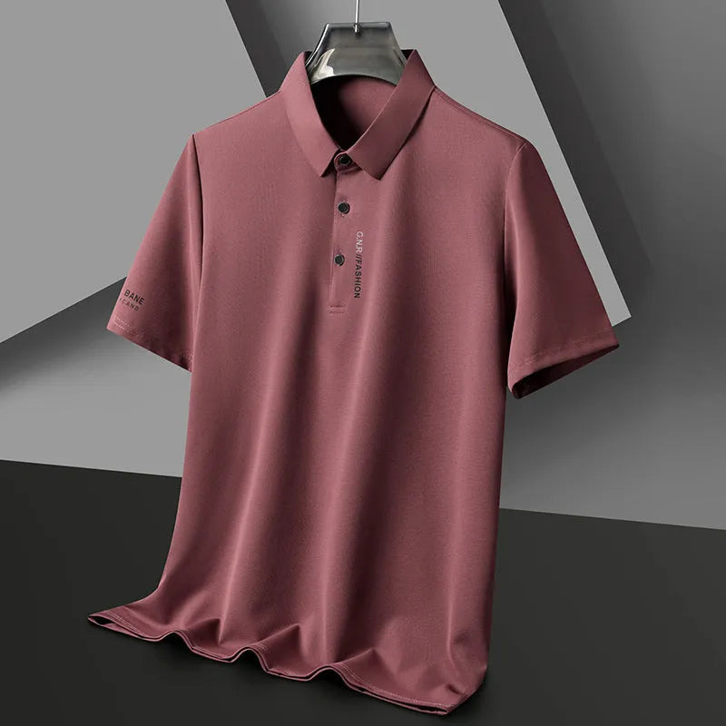 Men's waffle short sleeve polo shirt, loose fit, polyester, side slits, available in black, green, khaki, and other colours