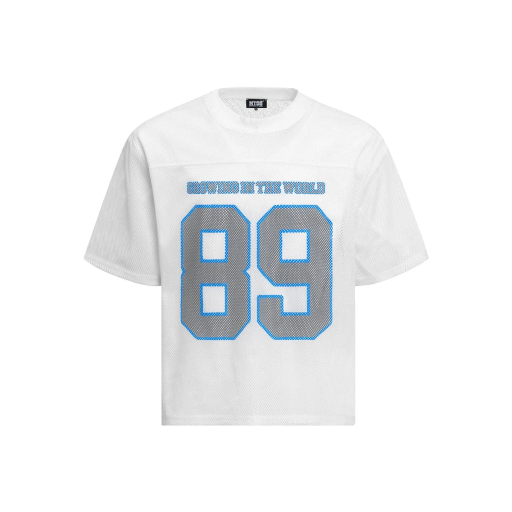 Casual loose-fitting T-shirt in white or black polyester chemical fibre blend fabric with short sleeves