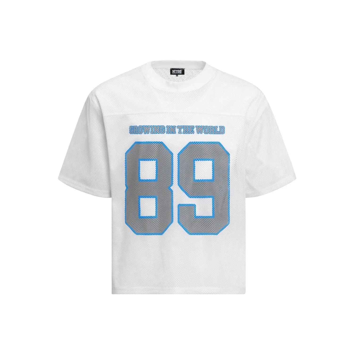 Casual loose-fitting T-shirt in white or black polyester chemical fibre blend fabric with short sleeves