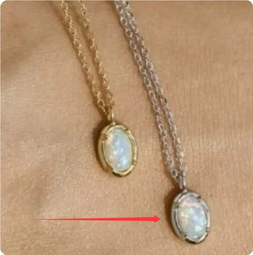 Geometric oval S925 silver pendant necklace with jelly opal gemstone detail