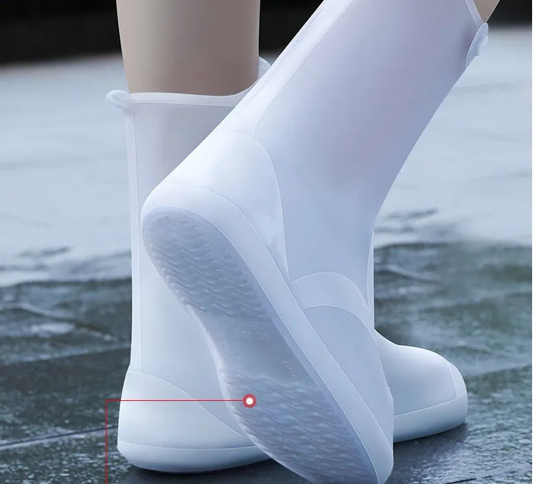 White PVC high top shoe covers for water resistant footwear protection