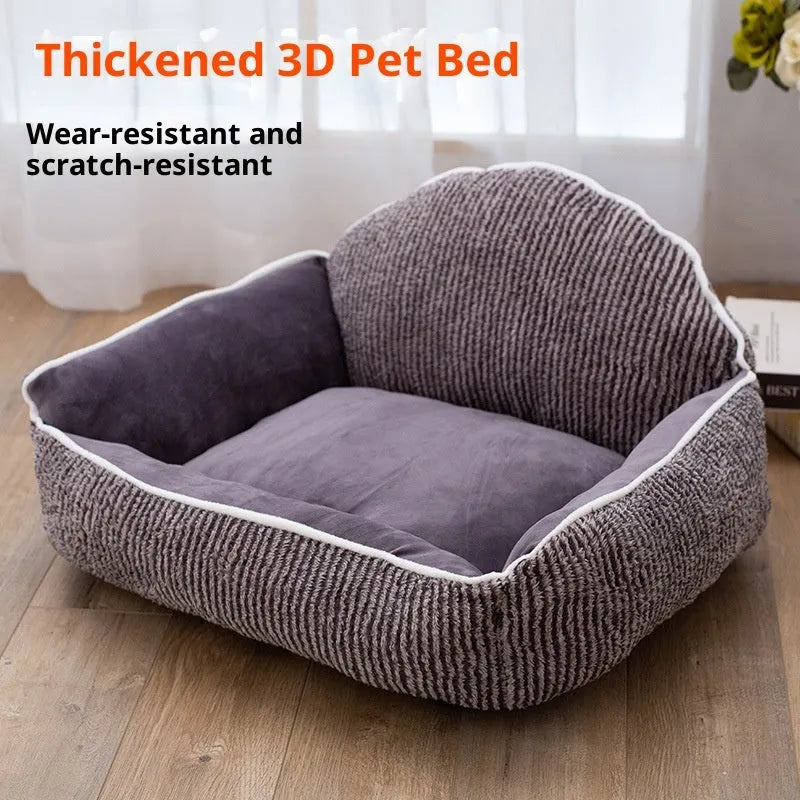 Short plush pet sofa with striped backrest, 60 x 50 cm cloth cat bed, small kennel