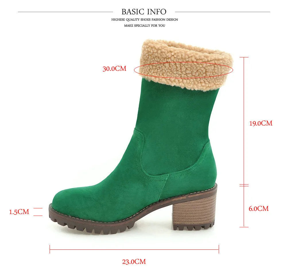 Snow boots with short plush lining in black, grey, green, or orange colours