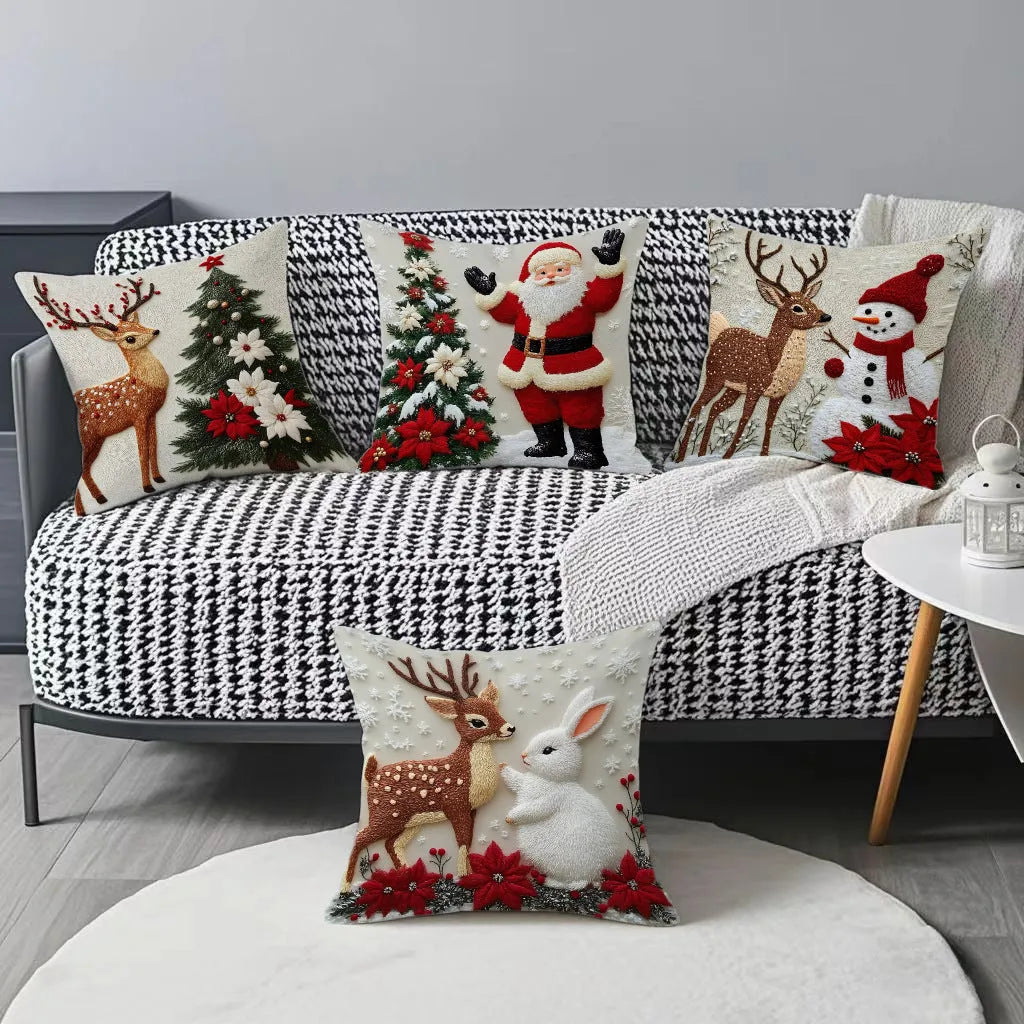 Christmas festival elk rabbit print linen pillow cover 45x45 cm for sofa decor