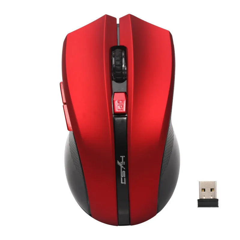 2.4G wireless optical ergonomic mouse in black with four-way scroll wheel for desktop computers
