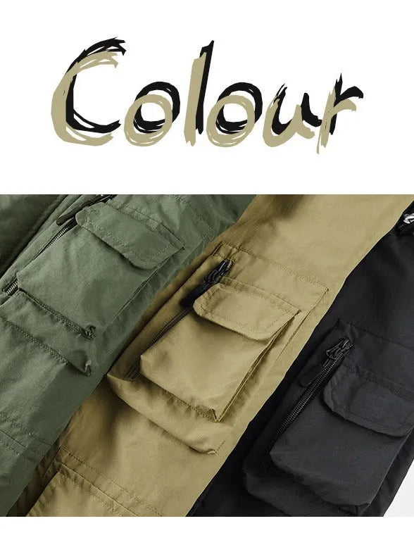 Japanese style outdoor shell jacket overalls jacket in black with size patch pocket and nylon blend fabric