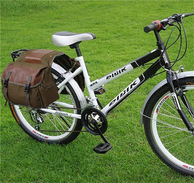 Canvas rear seat storage bag for cycling or motorcycle, 27x44x15cm, with zipper pocket, in khaki colour