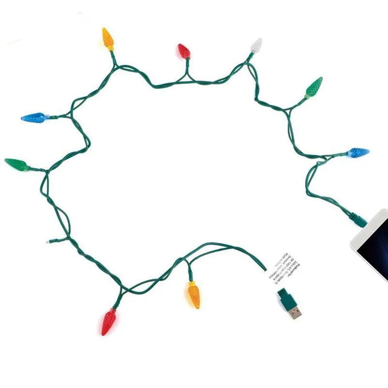 USB charging cable with 10 multi-colour LED lights flashing along its length during device charging