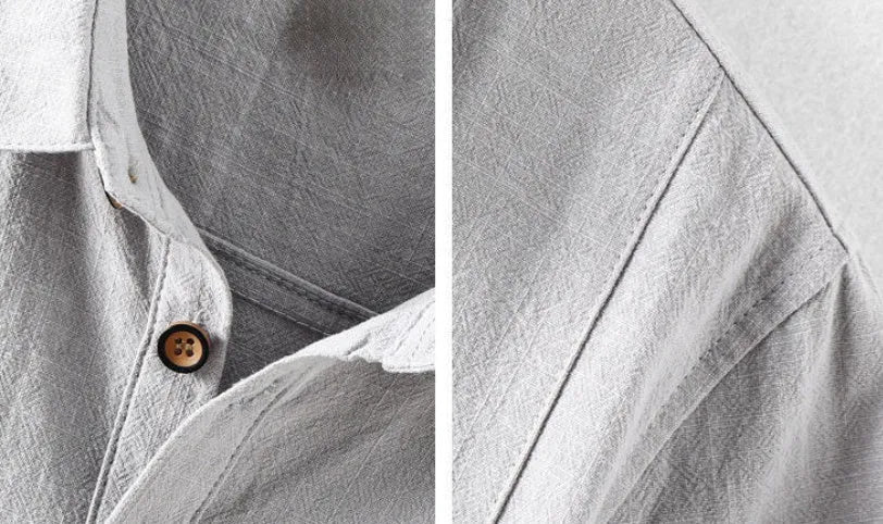 Men's loose fit casual shirt in linen blend fabric, shown in a solid colour.