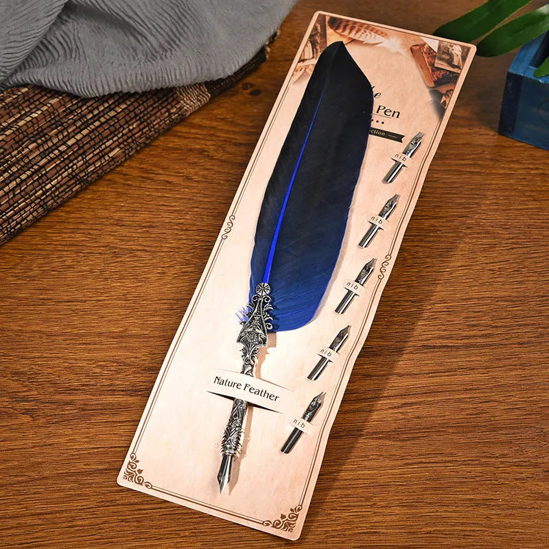 European retro vintage feather dip pen with zinc alloy shell in multiple colour options