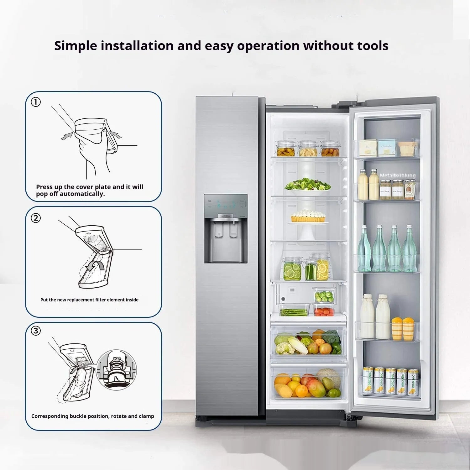 Refrigerator water filter cartridge in Suit colour for tap water purification with ABS construction and 170gal capacity