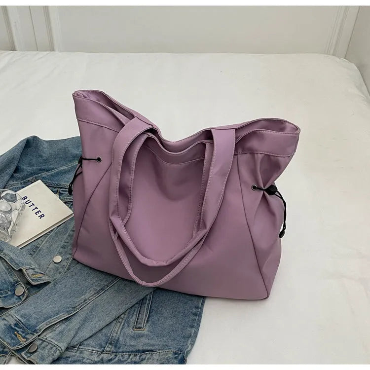 Soft Oxford cloth folding shoulder tote bag in street style colours including black, brown and grey