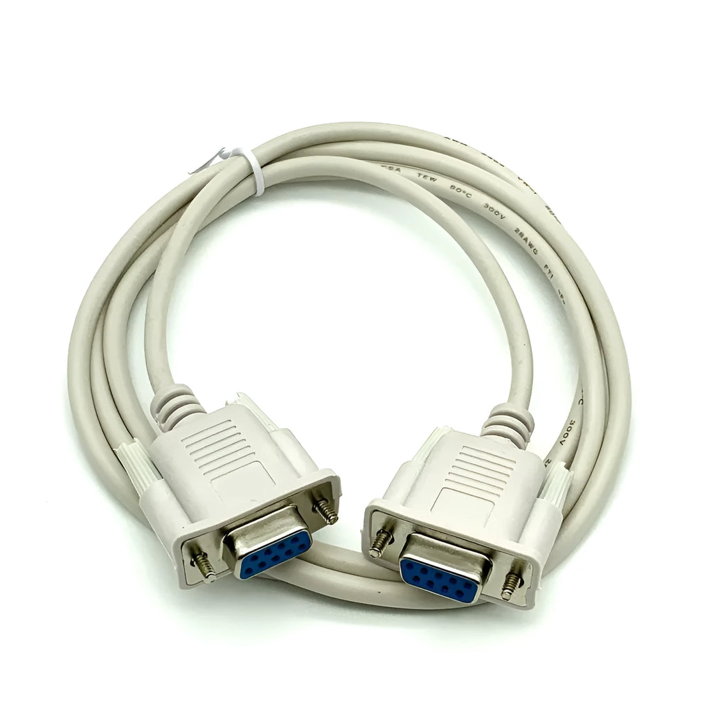 Female to female RS232 serial cable with DB9 connectors, 1.5m length, milky white
