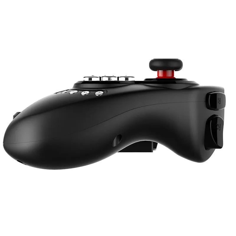 PG-9023 wireless telescopic game controller extended with phone in holder, showing thumbsticks and buttons