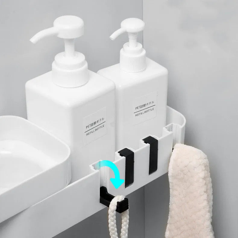 Bathroom corner shelf plastic wall mounted black and white shower storage organiser